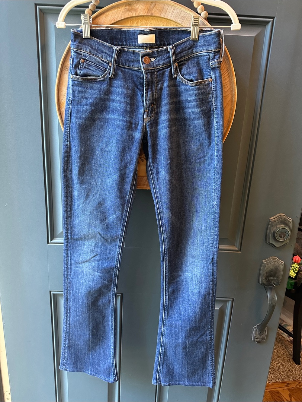 Mother The Runaway Flowers From the Storm dark wash blue bootcut jeans 27